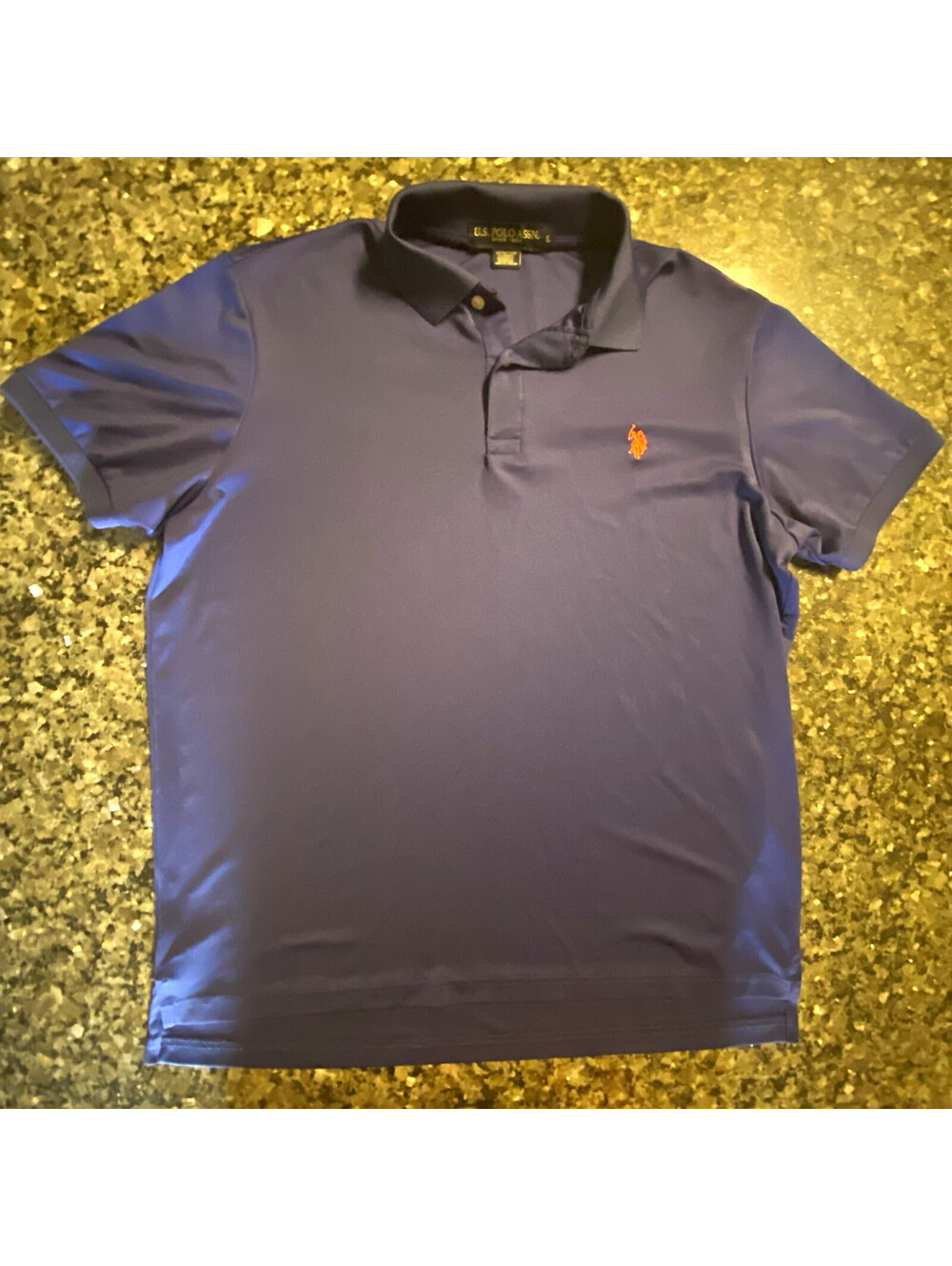 U.S. Polo Assn. Navy Blue Men's Solid Logo Polo Shirt Size L Short Sleeve